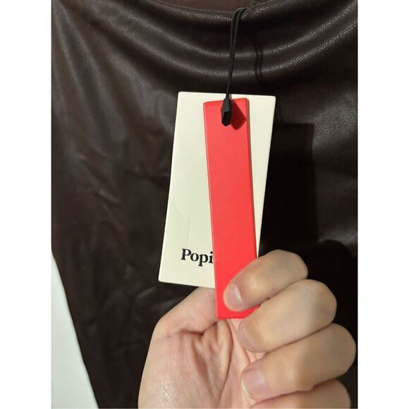 New Popilush Women's Size Large Brown Side Slit Knee length Faux Leather Skirt - Picture 3 of 5